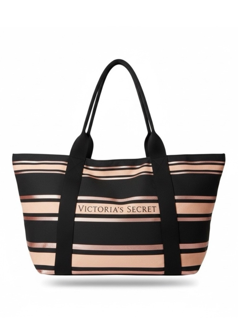 Victoria's Secret Black & Rose Gold‎ Stripe Tote Bag Large